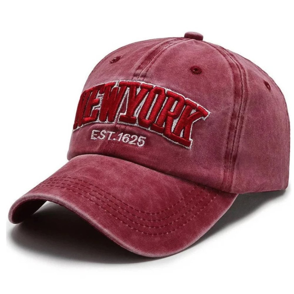 RED - New York (Est 1625) Denim Stone Washed Baseball Cap. GREAT GIFT!!